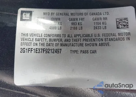 2015 Chevrolet Camaro Lt z USA, uszkodzony, nr VIN 2G1FF1E37F9212497